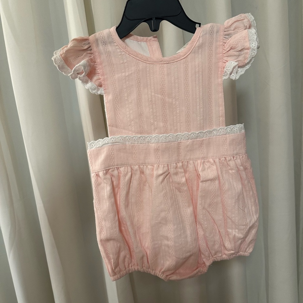 Pink Baby Romper with Lace Trim